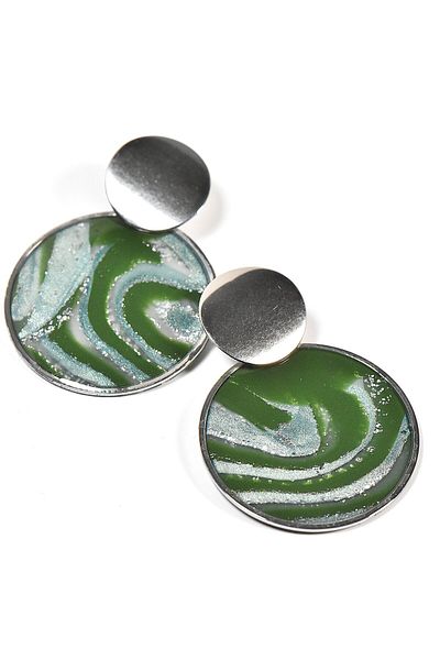 NARRU Handmade NARRU earrings, round, dark green and silver, Asha 13