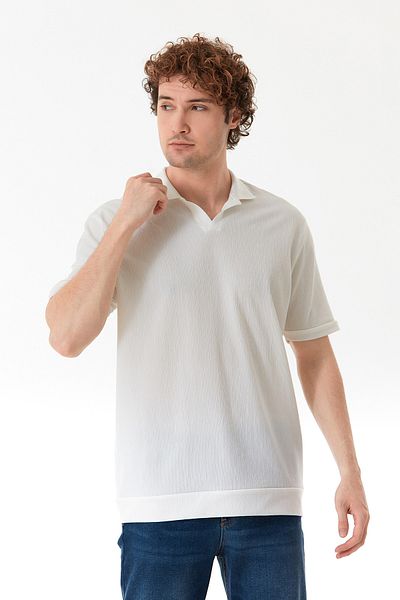 Fulla Moda Basic Polo Neck Jacquard T-Shirt