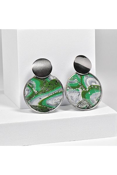NARRU NARRU handmade earrings, round, green, gray and silver, Asha 6