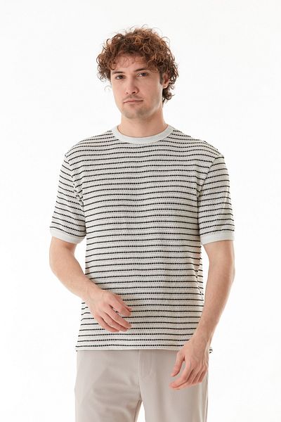 Fulla Moda Πλεκτό μπλουζάκι με ριγέ Crew Neck