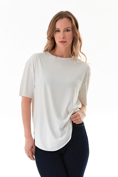 Fulla Moda Βασικό μπλουζάκι Modal με λαιμόκοψη με σχισμές στα πλαϊνά