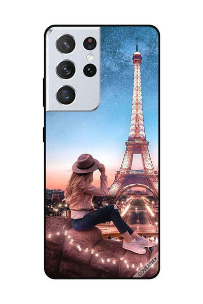 Covernex غطاء حماية لهاتف سامسونج جالاكسي S21 ألترا، فتاة قبعة بنية وبرج إيفيل