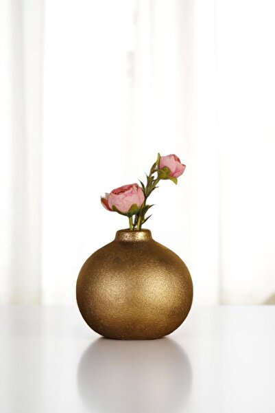 Evene Vazo Küçük Vazo Masa Üstü Vazo Ev Dekorasyon Vazo Altın Eskitme Renk Model 68