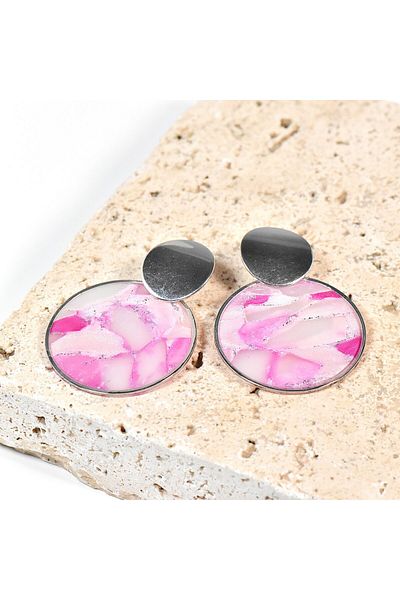 NARRU NARRU earrings handmade, round, pink, translucent, silver, Asha 20