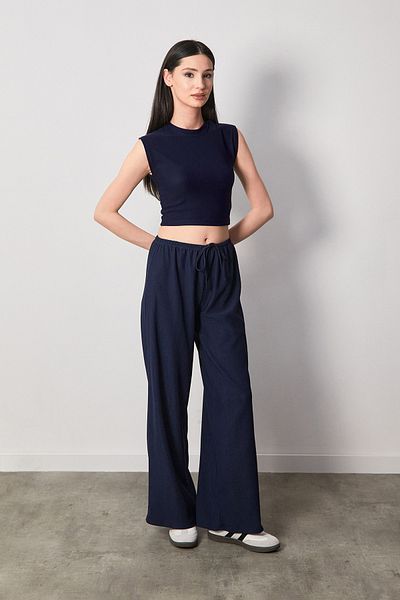 Fulla Moda Corded Crew Neck Crop T-Shirt