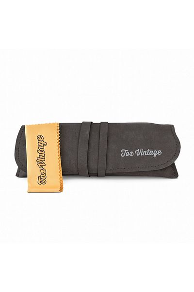 Toz Vintage Gray Color Drawstring Leather Luxury Glasses Case and Glasses Cloth