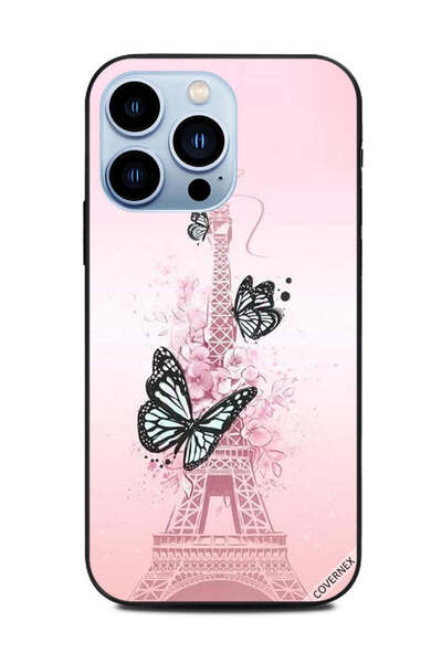 Covernex غطاء حماية لهاتف أبل آيفون 13 برو - فراشات سوداء على برج إيفيل
