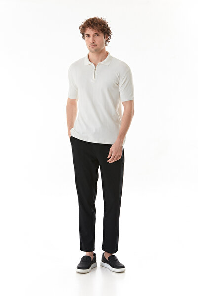 Fulla Moda Πλεκτό μπλουζάκι με ριγέ γιακά πόλο με μισό φερμουάρ