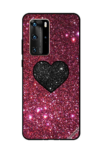 Covernex غطاء حماية لهاتف هواوي بي 40 برو قلب أسود مع بريق أحمر