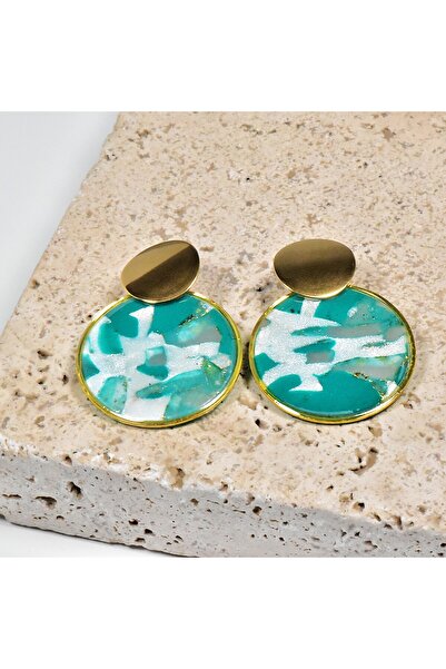 NARRU NARRU handmade earrings, round, turquoise, white and gold, Asha 47