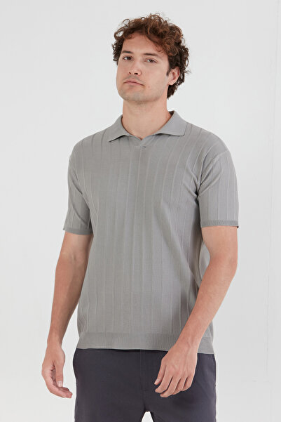 Fulla Moda Şeritli Polo Yaka Triko Tişört