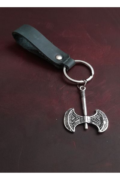 BSN Store Double Axe Figure Genuine Leather Keychain Gift Keychain
