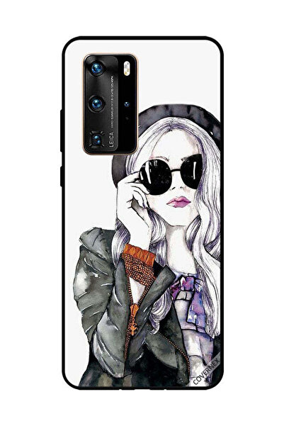 Covernex غطاء حماية لهاتف هواوي بي 40 برو، أسود، زجاجي، بتصميم فتاة لطيفة