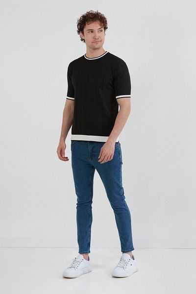 Fulla Moda Πλεκτό μπλουζάκι με ριγέ Crew λαιμόκοψη