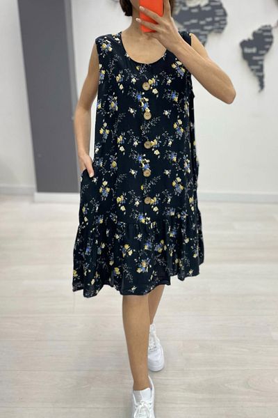 AYASOFYA OTANTIK Women's Black Button Detailed Pocket Sleeveless Midi Dress