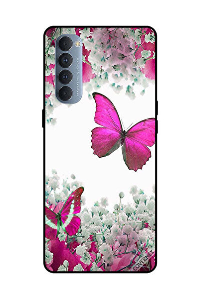 Covernex غطاء حماية لهاتف Oppo Reno 4 Pro - لون وردي غامق - فراشة وزهور بيضاء