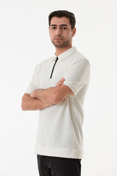 Fulla Moda Half Zip Polo Neck Jacquard T-Shirt