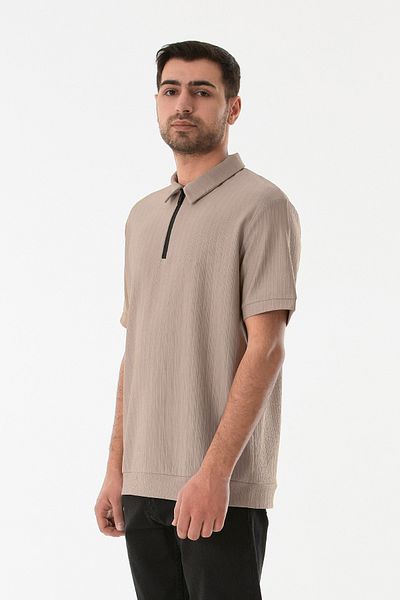 Fulla Moda Μπλουζάκι ζακάρ με μισό φερμουάρ Polo γιακά