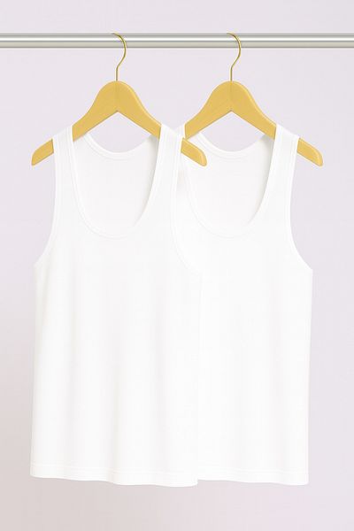 QKK Men's Lycra Bamboo White 2-Piece Undershirt Qi̇2K7L1K9K.2L