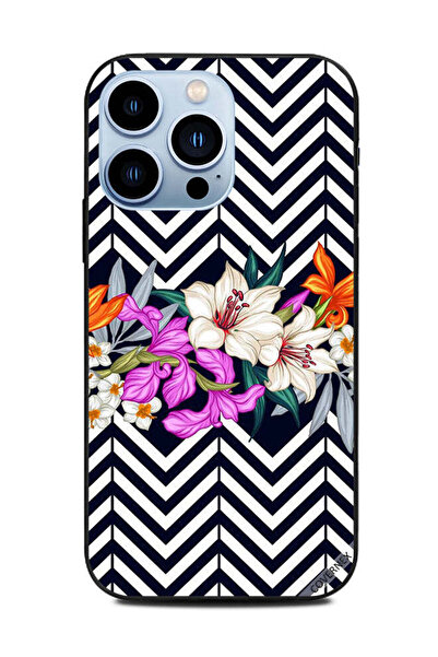 Covernex غطاء حماية لهاتف Apple iPhone 13 Pro زهور بخطوط سوداء وبيضاء