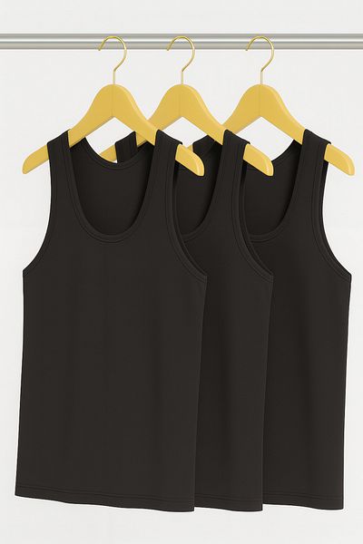 QKK Men's Lycra Bamboo Black 3-Piece Undershirt Qi̇2K7L1K9K.3L