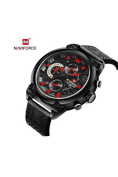Naviforce Men's Stylish Multi-Function Analog Watch – 46.5mm, Leather Strap, Water Resistant