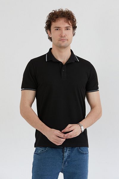Fulla Moda Βασικό μπλουζάκι με μισό κουμπί Polo Neck Slim Fit