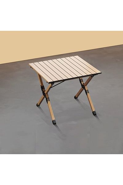 Taimi Foldable Wooden Table with Carry Bag for Indoor/Outdoor Beige Color - Size 60L*54W*38H cm