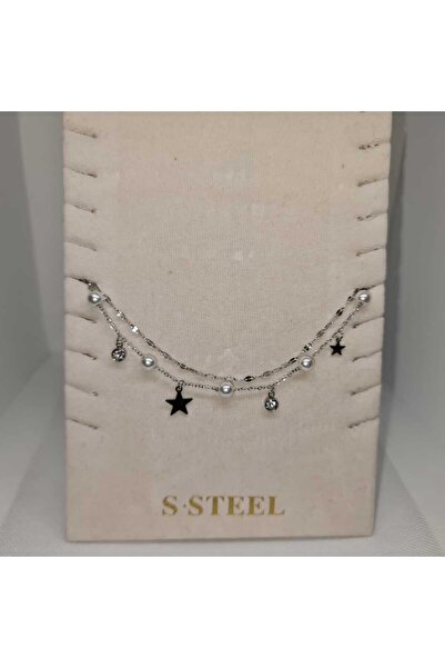 Store 316L İnci Detaylı Zirkon Taşlı Paslanmaz Çelik Halhal