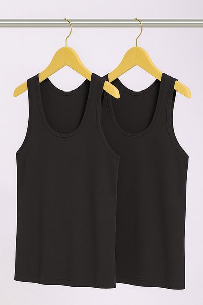 QKK Men's Lycra Bamboo Black 2-Piece Undershirt Qi̇2K7L1K9K.2L