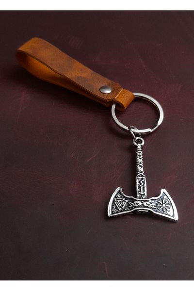 BSN Store Ax Valknut Figure Genuine Leather Keychain Gift Keychain