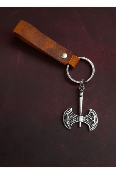 BSN Store Double Axe Figure Genuine Leather Keychain Gift Keychain