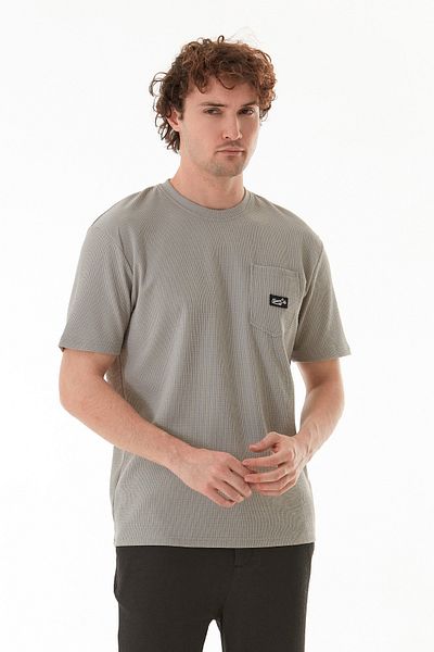 Fulla Moda Βασικό μπλουζάκι Jacquard με τσέπη με λαιμόκοψη