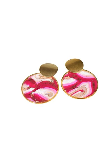 NARRU NARRU handmade earrings, round, pink, white and gold, Asha 30