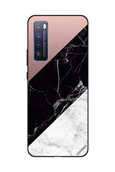 Covernex غطاء حماية لهاتف هواوي نوفا 7، أبيض، أسود، سطح رخامي بنمط عادي