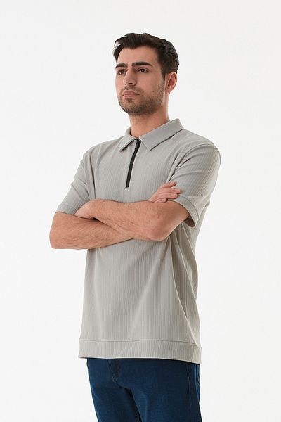 Fulla Moda Μπλουζάκι ζακάρ με μισό φερμουάρ Polo γιακά
