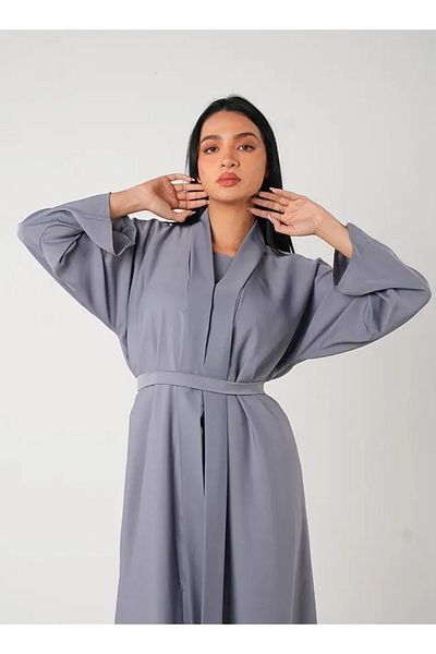 Jameela Light Grey Classic Open Abaya 3 Pieces Set