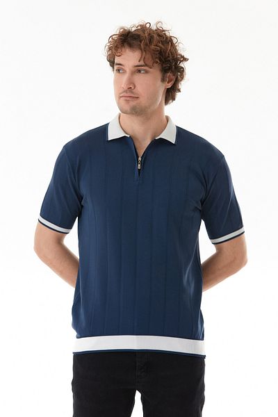 Fulla Moda Tricou cu dungi cu fermoar cu gât polo