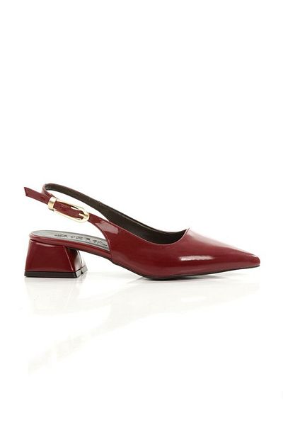 Tetaf Pointed Toe Buckle Detailed Women's Short Heeled Shoes