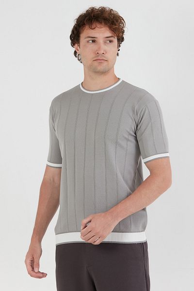 Fulla Moda Πλεκτό μπλουζάκι με ριγέ Crew λαιμόκοψη