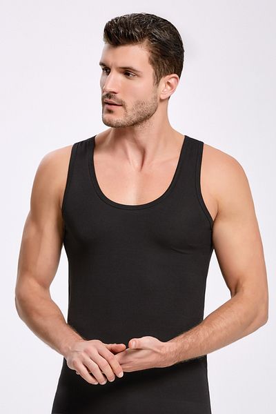 QKK Men's Lycra Bamboo Black 3-Piece Undershirt Qi̇2K7L1K9K.3L