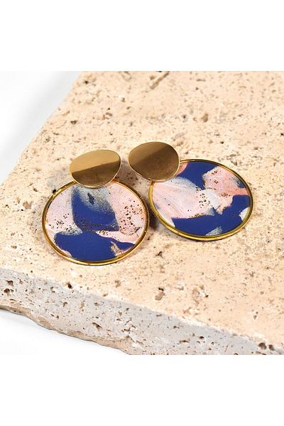 NARRU NARRU handmade earrings, round, navy blue, pink and gold, Asha 38