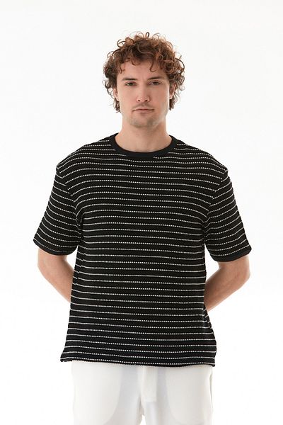 Fulla Moda Πλεκτό μπλουζάκι με ριγέ Crew Neck