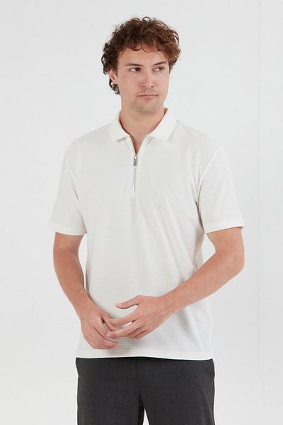 Fulla Moda Βασικό μπλουζάκι με μισό φερμουάρ Polo γιακά