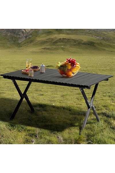 Taimi Foldable Wooden Picni Table with Carry Bag for Indoor/Outdoor Black Color-Size 90L*60W*45H cm