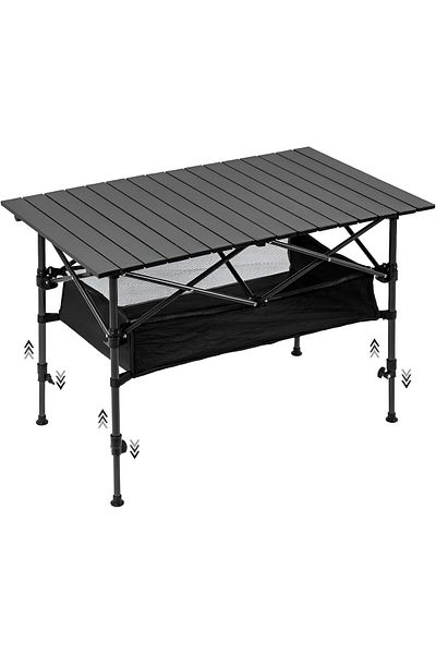 Taimi Folding Table, Portable Aluminum Adjustable Height Table Black Color - Size 95L*55W*80H cm