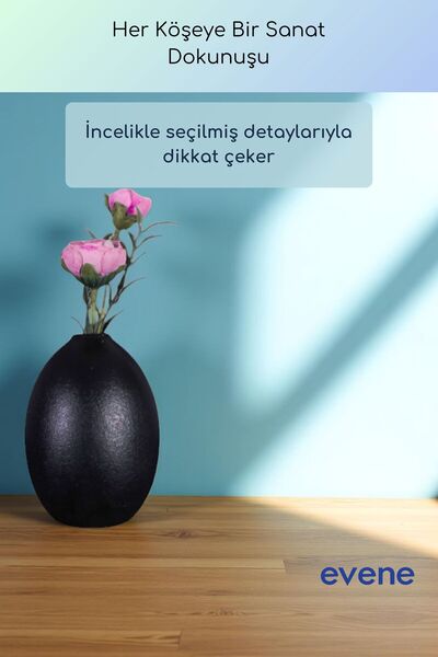 Evene Vazo Küçük Vazo Masa Üstü Vazo Ev Dekorasyon Vazo Siyah Renk Model 70
