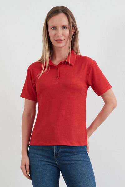 Fulla Moda Wrapped Fabric Buttoned Polo Neck T-Shirt