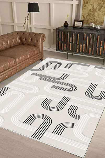 UZZA Geometrik İskandinav Eskitmeli Dijital Baskı Yıkanabilir Kaymaz Taban 9041