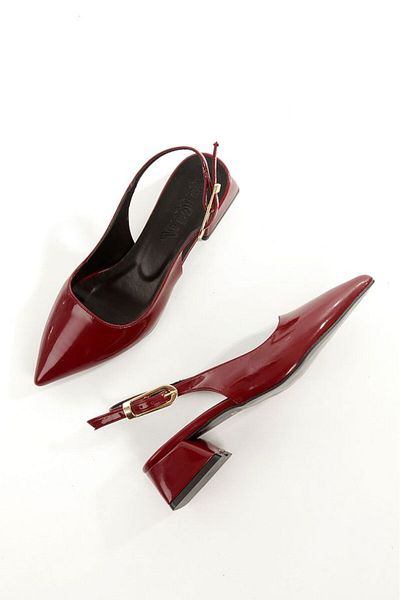 Tetaf Pointed Toe Buckle Detailed Women's Short Heeled Shoes